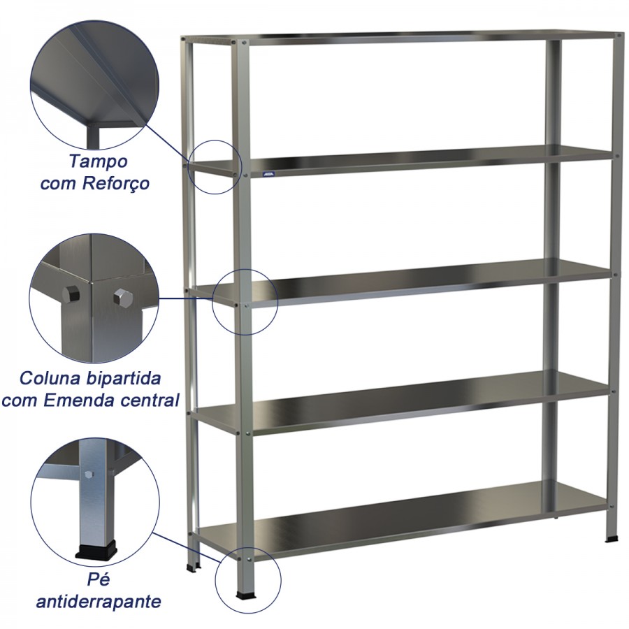 Estante Armário Prateleira Inox 5 Bandejas 400 X 1400 Aisa